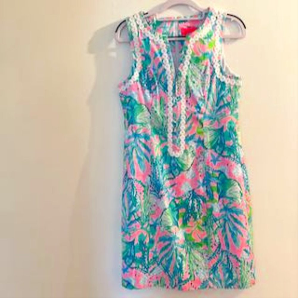 Lily Pulitzer Unique Sheath S 4 Pink Green Double Zipper